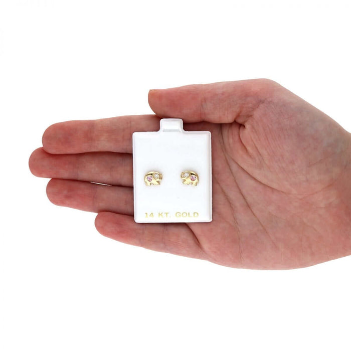 14k Yellow Gold Heart Birthstone Elephant Screw Back Stud Earrings