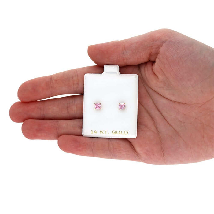 14k Yellow Gold 4mm Princess Birthstone Square Stud Push Back Earrings