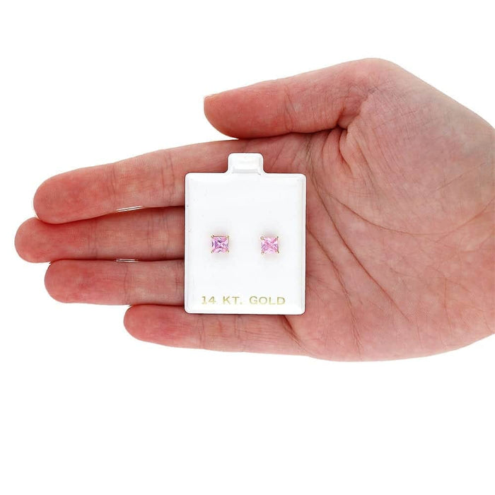 14k Yellow Gold 5mm Princess Birthstone Square Stud Push Back Earrings