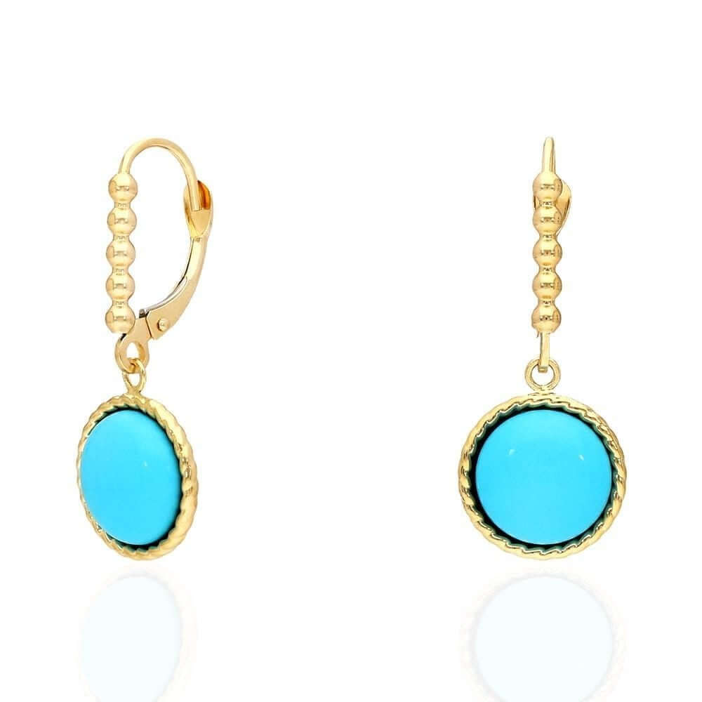 14k Yellow Gold White Gold Twisted Bezel Gemstone Leverback  Earrings