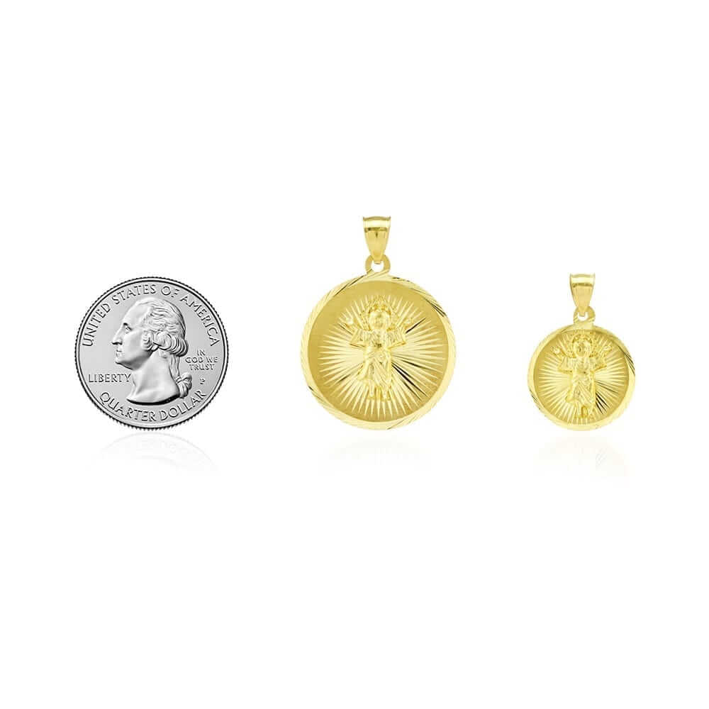 10k Yellow Gold Diamond-Cut Divino Niño Jesús Round Medallion Pendant