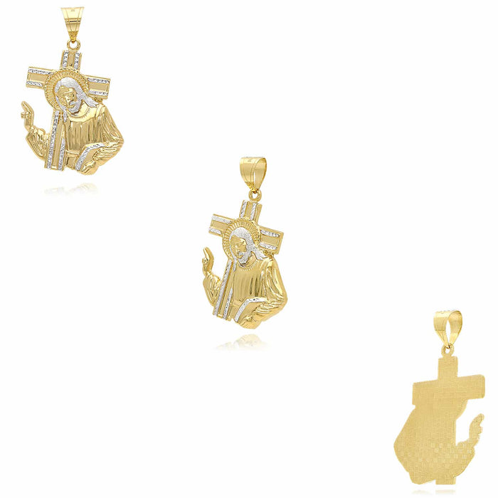 10K Gold Jesus Carrying Cross Pendant 1.6"-2.8"