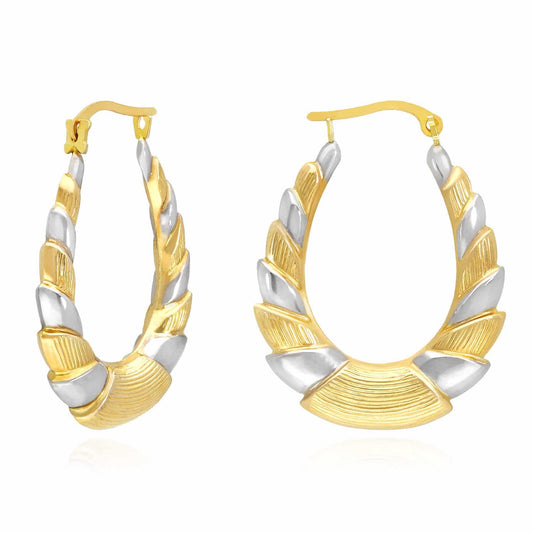 14k Yellow White Gold Two-Tone Croissant Creole Hoop Earrings 30mm