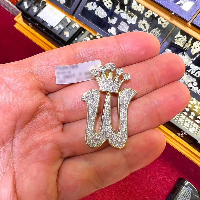 1.1Ct Natural Diamond Crown Alphabet Initial A-Z Pendant 10K Yellow Gold