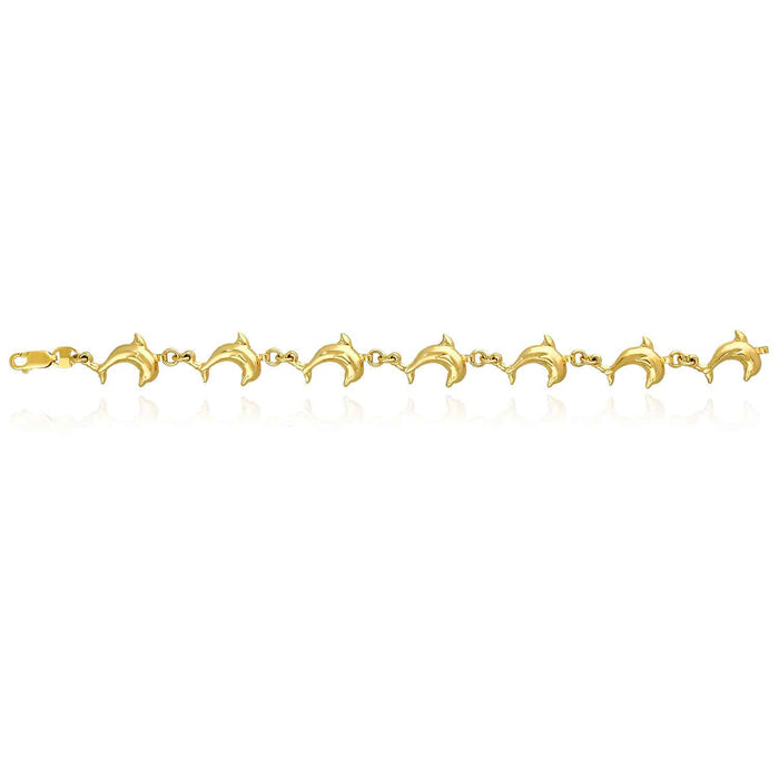 14K Yellow Gold 13mm Dolphin Bracelet (Hollow) 7.5"