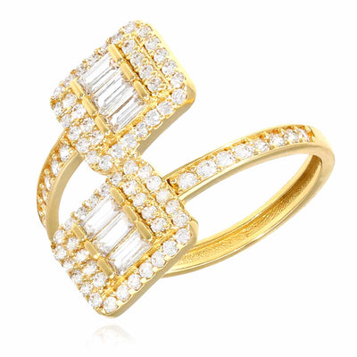 1.10CTW CZ 14K Yellow Gold Baguette Cuff Cocktail Wrap Ring