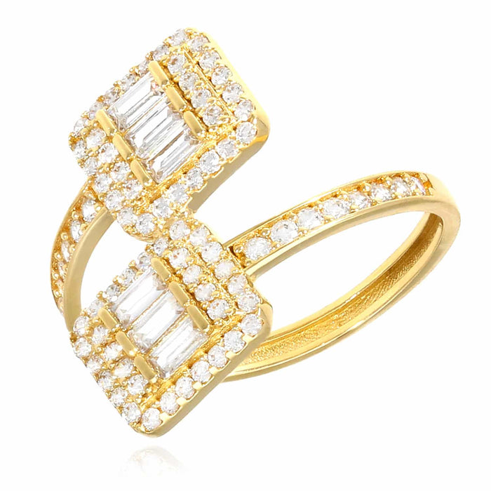 1.10CTW CZ 14K Yellow Gold Baguette Cuff Cocktail Wrap Ring