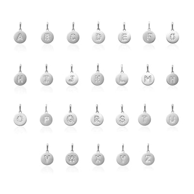 14K White Gold CZ Alphabet Initial Letter Pendants A-Z