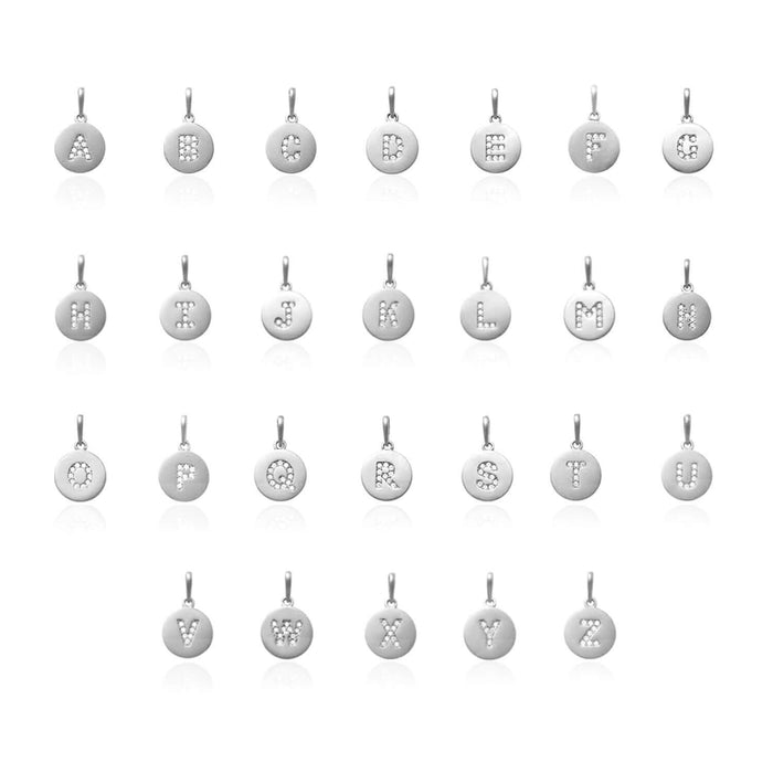 14K White Gold CZ Alphabet Initial Letter Pendants A-Z