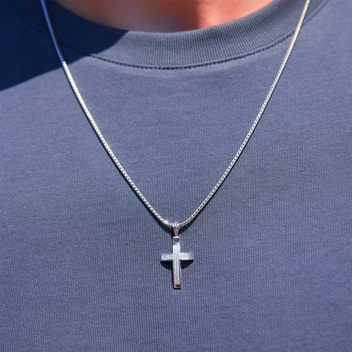 0.13CTW Natural Diamond 14K White Gold Cross Pendant 1.1" - WJD Exclusives