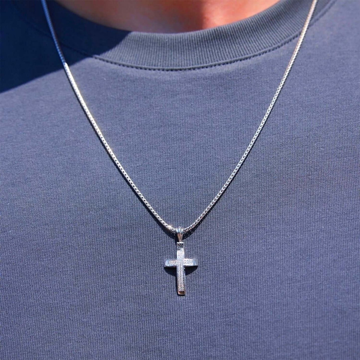 0.13CTW Natural Diamond 14K White Gold Cross Pendant 1.1"