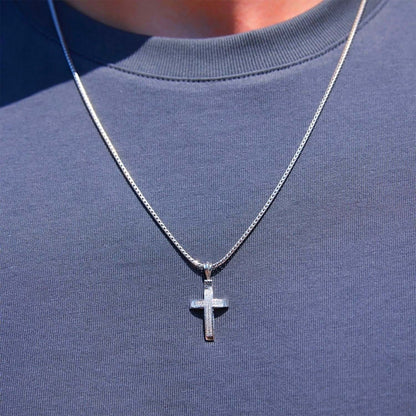 0.13CTW Natural Diamond 14K White Gold Cross Pendant 1.1"