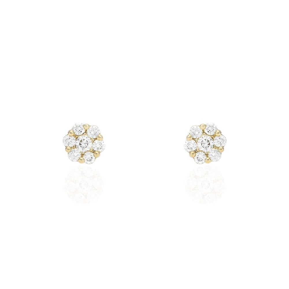 14K Yellow Gold 0.66Ct Natural Diamond Flower Shaped Halo Cluster Stud Earrings