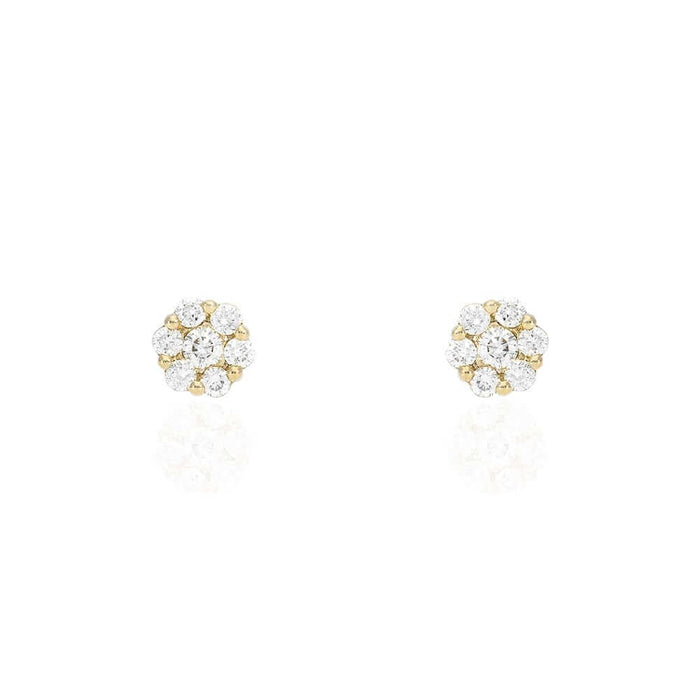 14K Yellow Gold 0.66Ct Natural Diamond Flower Shaped Halo Cluster Stud Earrings
