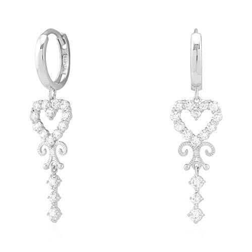 14k Yellow Gold CZ Heart Filigree Huggie Hoop Earrings