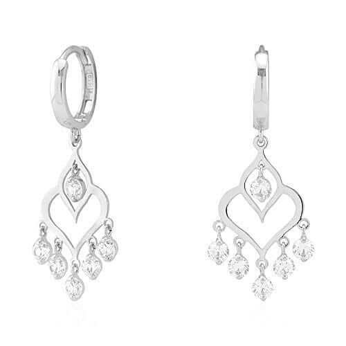 14k Yellow & White Gold CZ Chandelier  Huggie Hoop Earrings