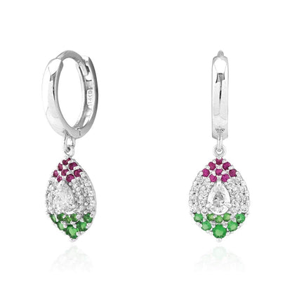14k Yellow White Gold Multicolor CZ  Huggie Hoop Earrings