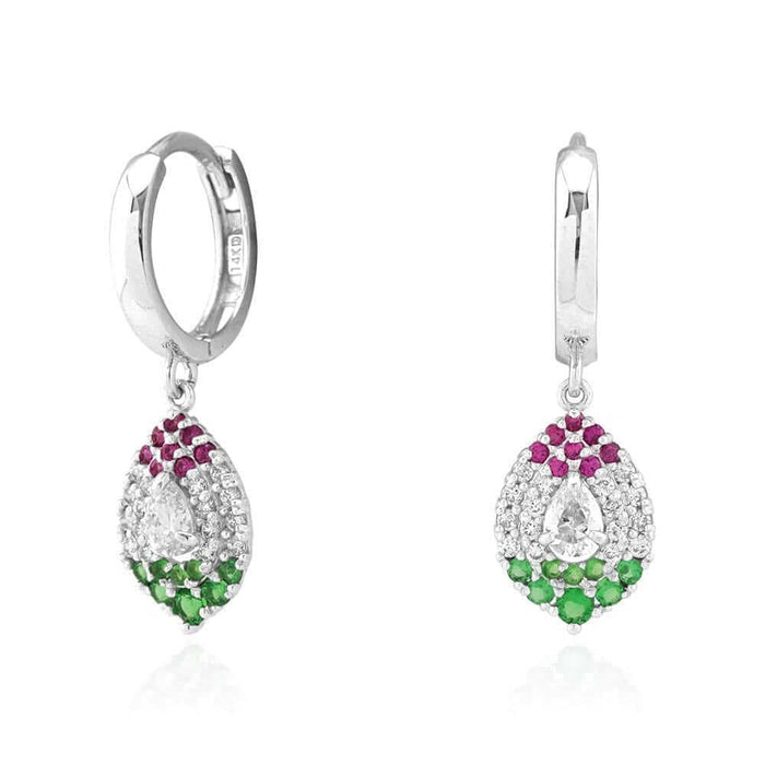 14k Yellow White Gold Multicolor CZ Huggie Hoop Earrings