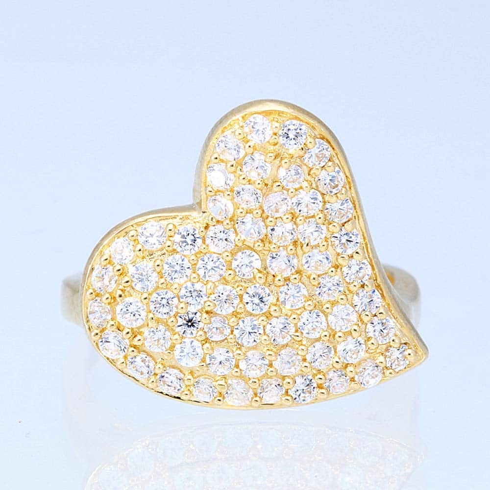 Solid 14k Gold Yellow 1.90Ct Created White Diamond Heart Ring Size 5-10