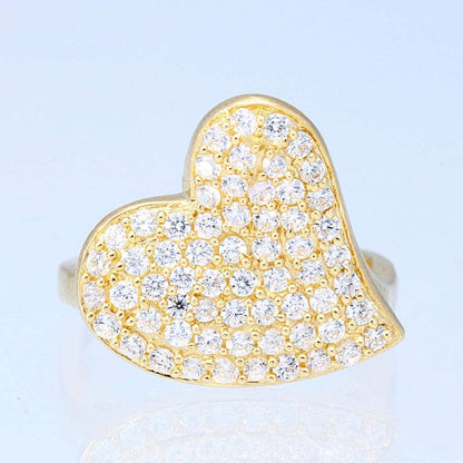 Solid 14k Gold Yellow 1.90Ct Created White Diamond Heart Ring Size 5-10
