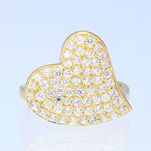 Solid 14k Gold Yellow 1.90Ct Created White Diamond Heart Ring Size 5-10