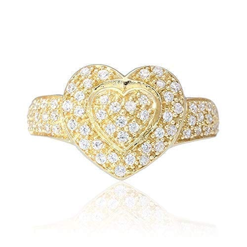 14k Solid Yellow Gold 1.30Ct Created White Diamond Halo Heart Ring Size 5-10
