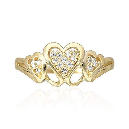 0.40Ct Created White Diamond 14k Solid Yellow Gold Triple Heart Ring Size 5-10