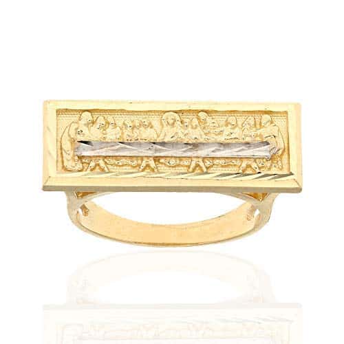 10k Gold Yellow The Last Supper Religious Diamond Cut Ring Size 5-8