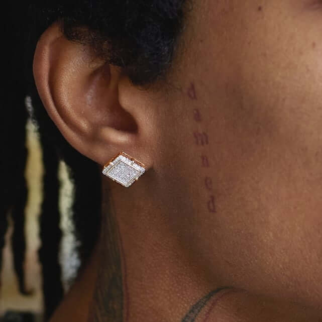 .60CT TW Natural Diamond 3D Square 10K Yellow Gold Screw Back Stud Earrings 13mm