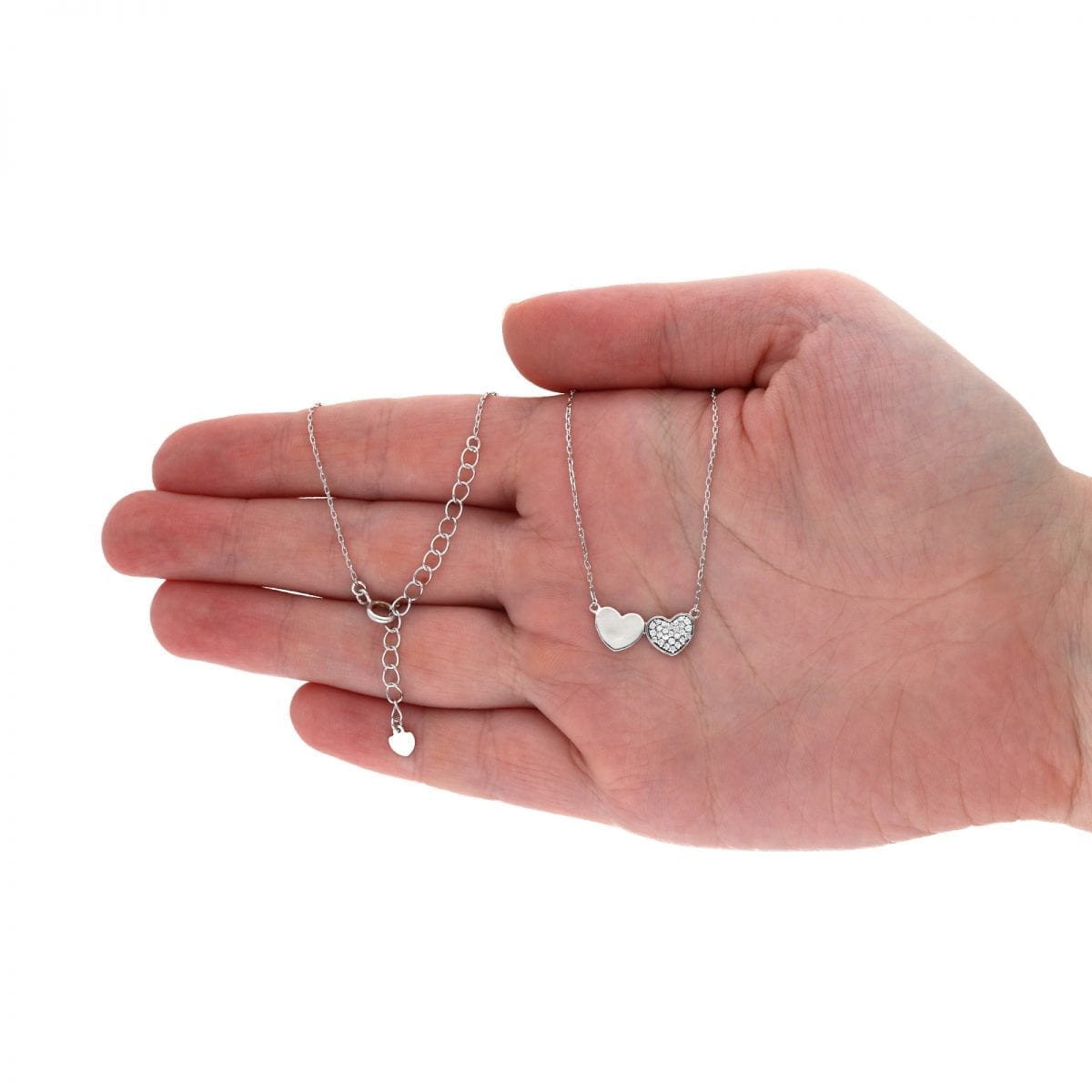 Rose Gold & White Gold Over 925 Sterling Silver CZ Heart Cable Necklace 18"