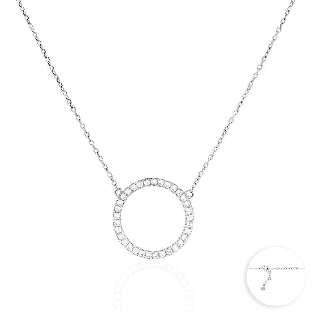 14k Yellow White Rose Gold Circle Of Love CZ Necklace 16"-18" Adj.