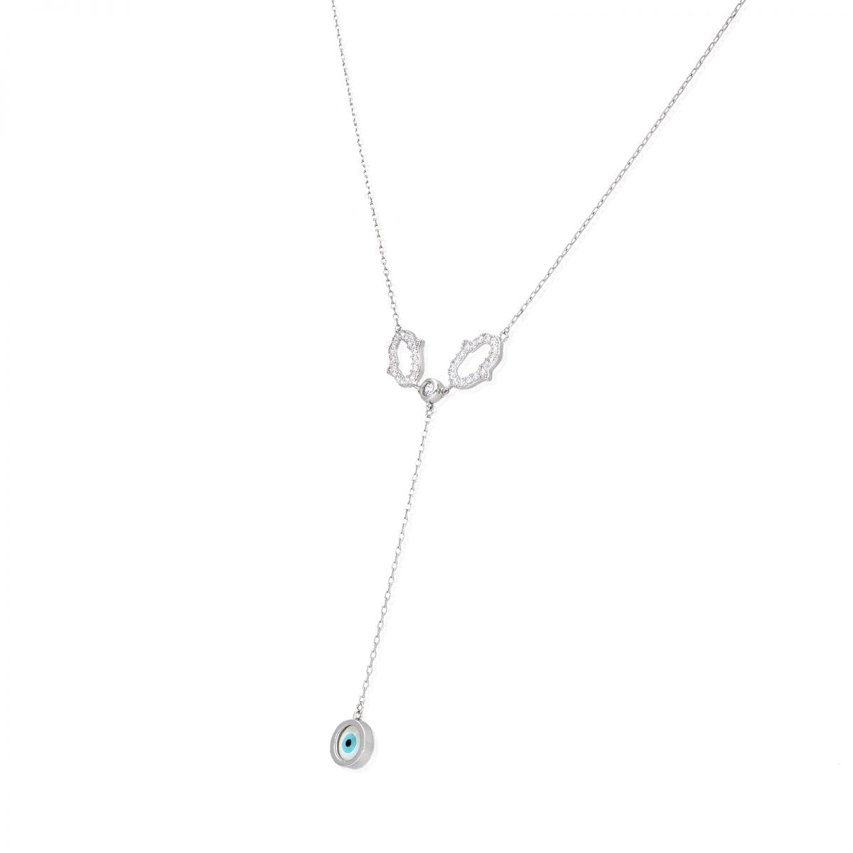 14k Yellow & White Gold Over 925 Sterling Silver CZ Hamsa Evil Eye Necklace 18"