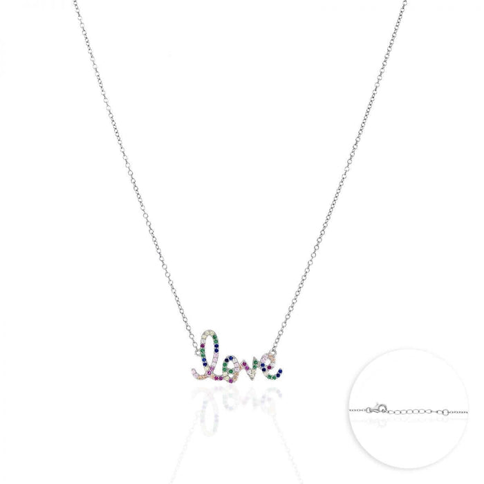 Gold Over Silver 1mm Multicolor CZ Love Necklace 16.5"-18" Adjustable