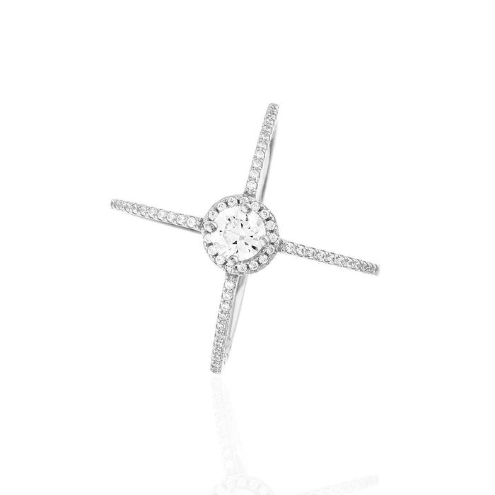 Yellow White Rose Gold Tone White Zirconia Sterling Silver Crisscross Halo Ring