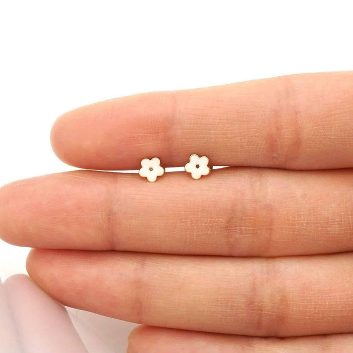 Kids 14K Gold Pink Blue Green Red White Purple Yellow Enamel Flower Earrings 7mm