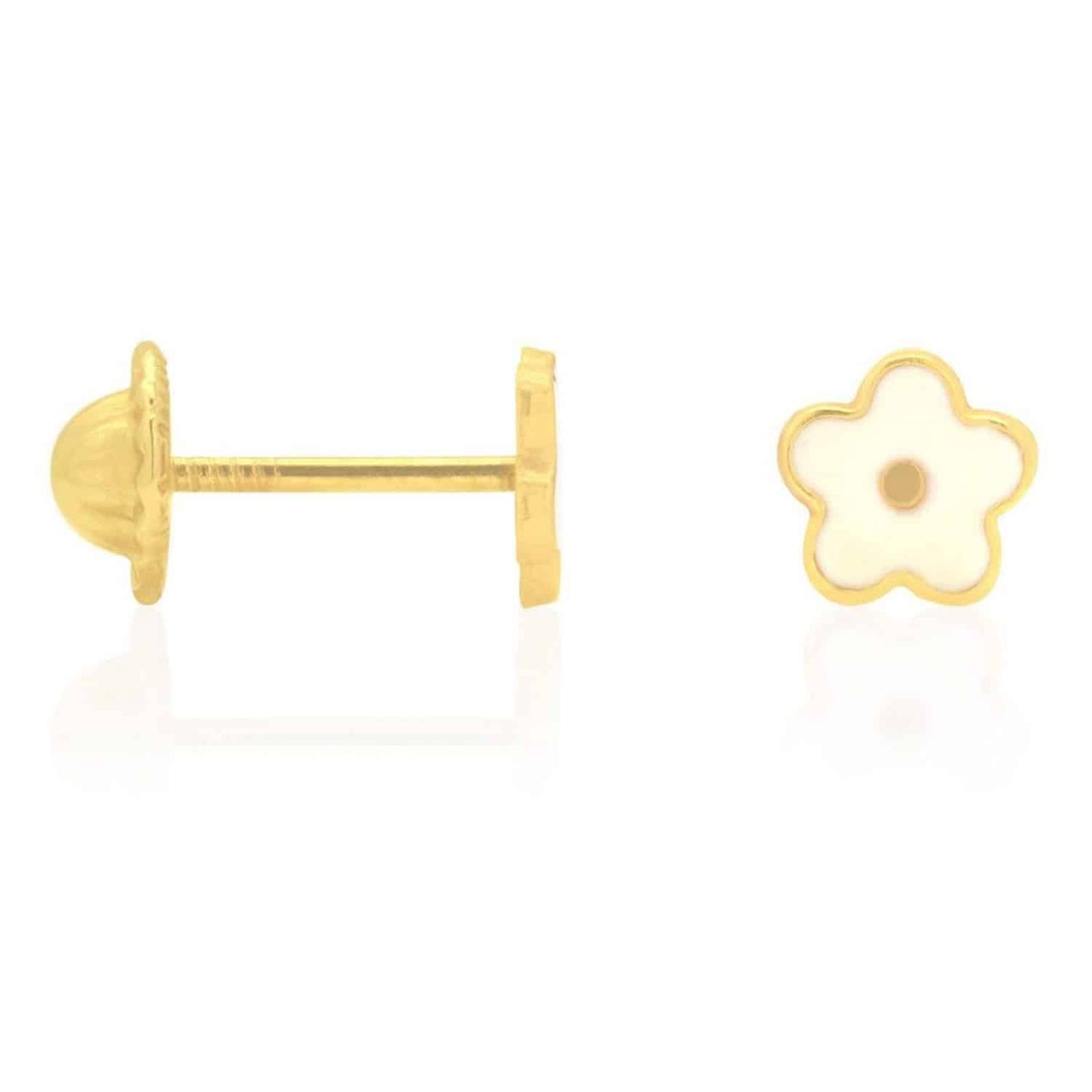 Kids 14K Gold Pink Blue Green Red White Purple Yellow Enamel Flower Earrings 7mm