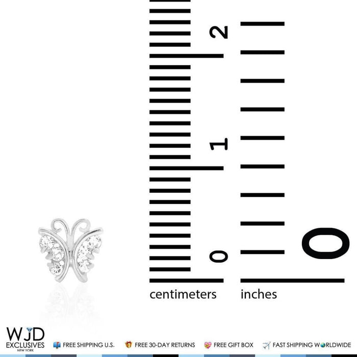 Kids 14K White Gold CZ Butterfly Screw Back Stud Earrings