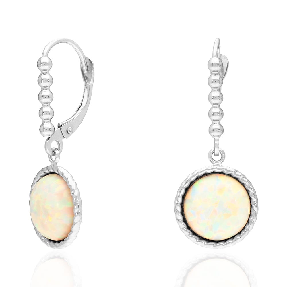 14K Real Gold Yellow, White Twisted Bezel Fire Opal Leverback Earrings 11.5mm