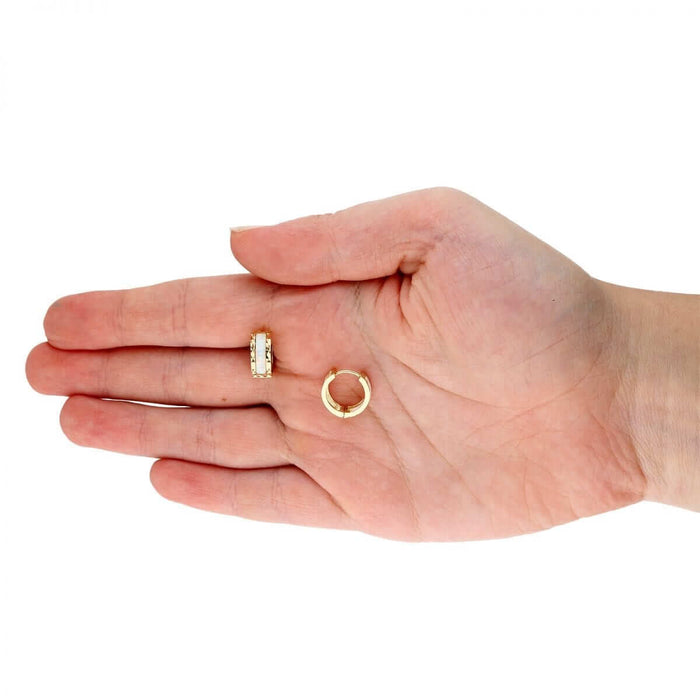 14k Yellow Gold Diamond-Cut Fire Opal Huggie Hoop Earrings 0.5"