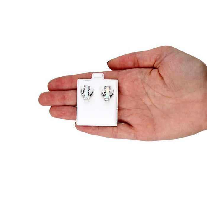 925 Sterling Silver Diamond-Cut Fire Opal Huggie Hoop Earrings 0.5"