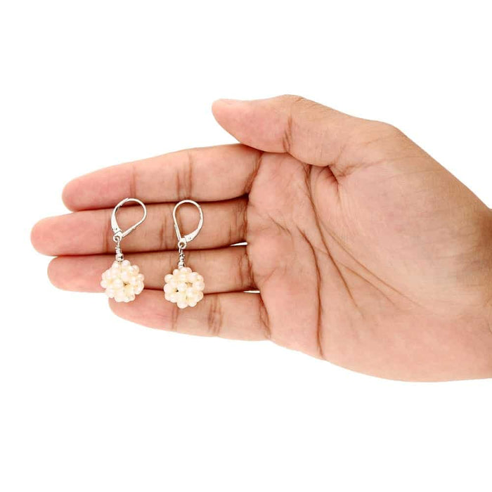 925 Sterling Silver Freshwater Pearl Cluster Leverback Earrings 1.4"