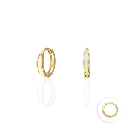 14k Yellow Gold Multicolor Fire Opal Huggie Hoop Earrings 0.4"