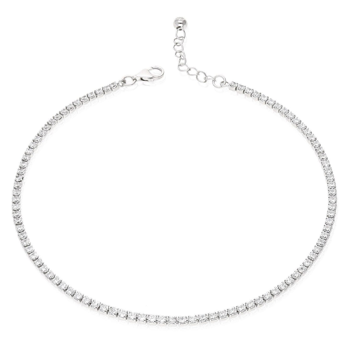 925 Silver CZ Red White Black Blue Tennis Anklet Bracelet 9"-10"
