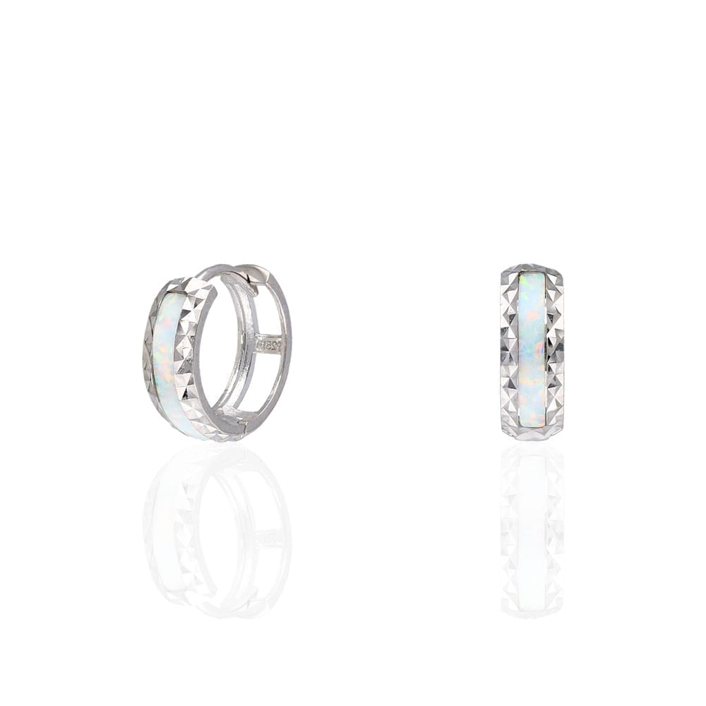 925 Sterling Silver Diamond Cut Fire Opal Huggie Hoop Earrings 0.55"
