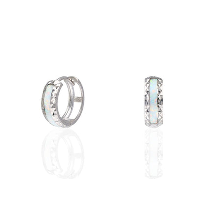 925 Sterling Silver Diamond Cut Fire Opal Huggie Hoop Earrings 0.55"