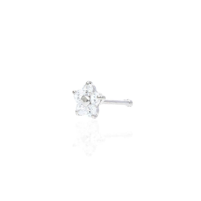 14K White Gold Birthstone Flower Bone Stud 20G Nose Ring
