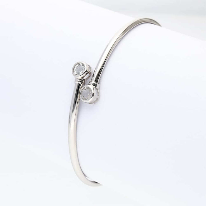 Sterling Silver 0.80Ct Bezel Multicolor CZ Bangle Bracelet