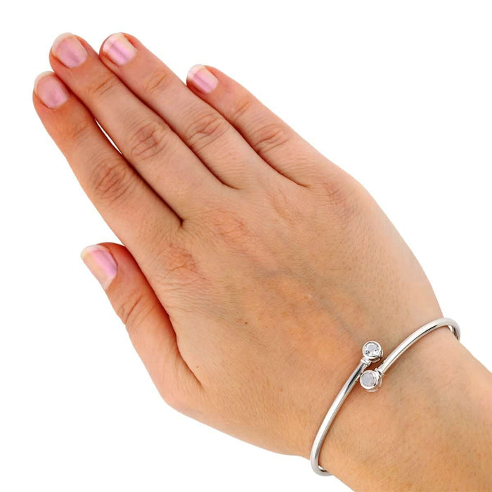 Sterling Silver 0.80Ct Bezel Multicolor CZ Bangle Bracelet