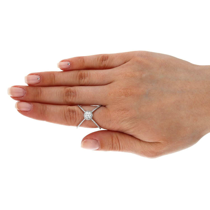 Yellow White Rose Gold Tone White Zirconia Sterling Silver Crisscross Halo Ring