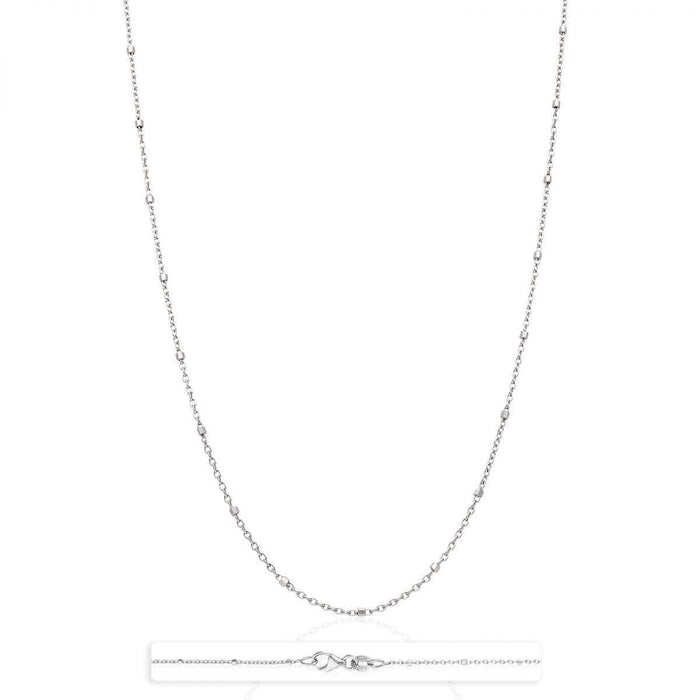 14K Yellow White Rose Gold 1.2mm Cable Saturn Beads Station Necklace (Solid Links) 16"-20"